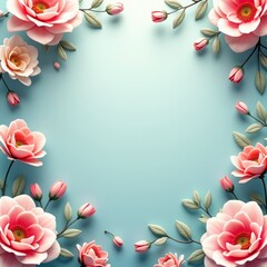 Wall Mural - Delicate pink flowers on a light blue background