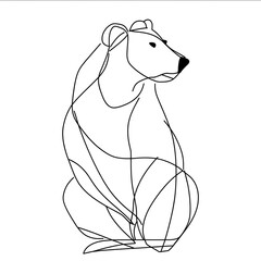 Create a minimalist line drawing of a bear with only one continuous and simple stroke forming its outline embodying Picassos simplicity The lines should be black on a