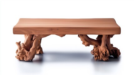 Sticker - Unique wooden bench with organic design, placed on a minimalist background, showcasing craftsmanship