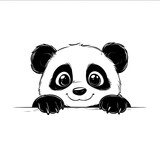 vector cartoon style SVG cut file design of a peeking cute baby panda on white background with thick black lines in the style of vector art illustration clipart using