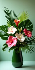 Poster - A vibrant tropical bouquet in a green vase