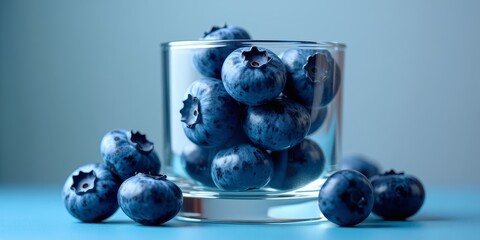 Wall Mural - Fresh blueberries in a glass bowl