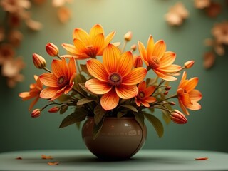 Wall Mural - Vibrant orange flowers in a vase, exuding warmth and energy