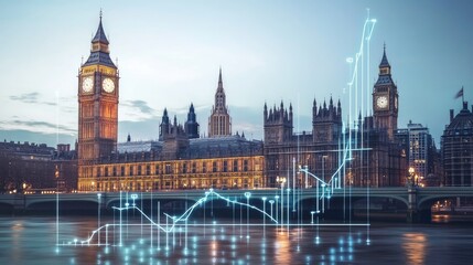 Poster - Parliament building with a rising financial chart in the foreground, representing economic stability and governance.