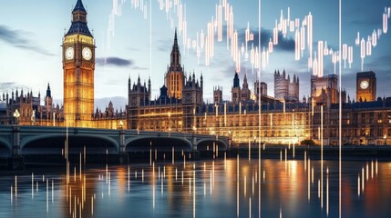 Poster - Parliament building with a rising financial chart in the foreground, representing economic stability and governance.