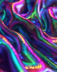 Poster - Colorful Abstract Fabric with Shimmering Metallic Texture Waves