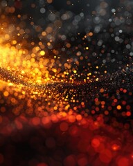 Poster - Abstract Background of Glowing Particles in Red and Gold Hues