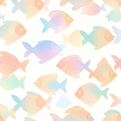 Wall Mural - Pastel Fish Seamless Pattern: An Enchanting Underwater Scene