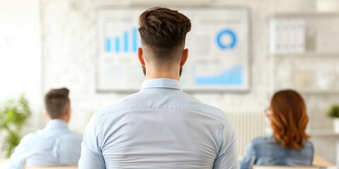 Poster - Professional Team Meeting with Data Visualizations in Office Setting