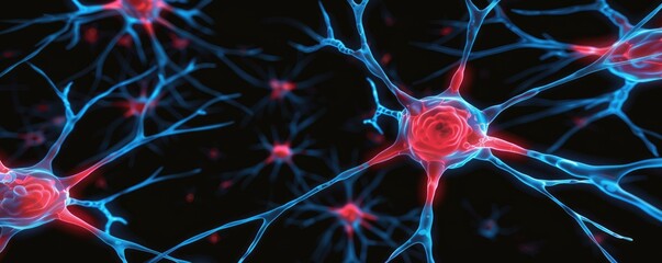Poster - Colorful Neurons with Electric Charge on Dark Background