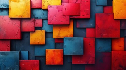 Poster - Vibrant abstract geometric art with red, yellow, and blue textured squares