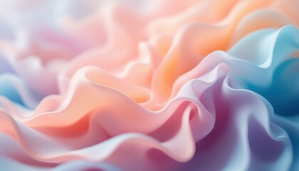 Poster - Soft pastel silk fabric with flowing ruffles in pink and blue hues