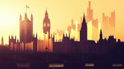 Poster - A financial graph rising upward alongside a stately parliament building, symbolizing governance and economic growth.