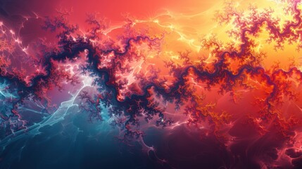 Poster - Vibrant abstract fractal artwork with fiery red and cool blue tones