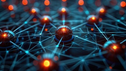 Poster - futuristic neural network with glowing nodes and interconnected pathways
