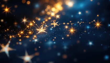Poster - Magical starry night sky with glowing golden stars and blue cosmic background