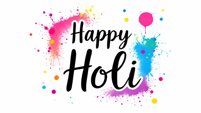 Happy Holi Typography Text Handwriting Calligraphy Massage Lettering, Indian Festival Holi Illustration Colorful Background