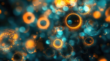 Poster - Abstract depiction of a futuristic digital network, showcasing dynamic glowing circles in blue and orange hues.