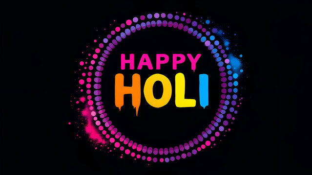 Happy Holi Typography Text Handwriting Calligraphy Massage Lettering, Indian Festival Holi Illustration Colorful Background