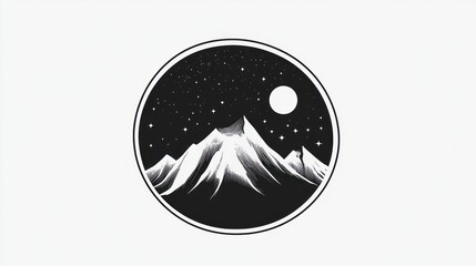 Wall Mural - Night mountain range, moon, stars, minimalist art, design