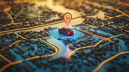 Poster - Modern City Map with Car Location Pin and Navigation Technology