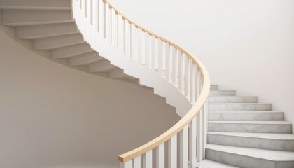 Poster - Elegant spiral staircase with minimalist design and smooth wooden railing