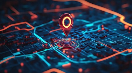 Poster - Modern Digital Map with Location Pin Highlighting City Area