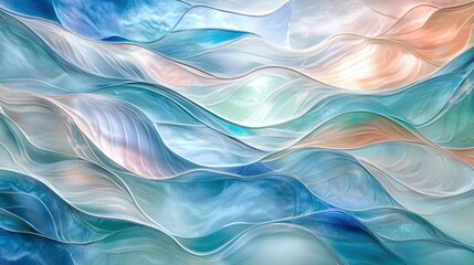 Poster - Abstract fluid waves of pastel colors with delicate textures and translucent layers