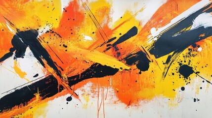 Fototapete - artistic orange and yellow watercolor texture with bold brush strokes and a graffiti-style aesthetic