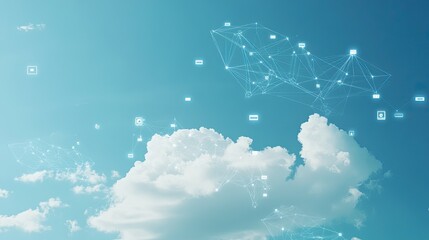Poster - Cloud Computing Concepts with Digital Connections in Blue Sky