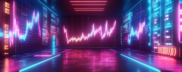 Poster - A vibrant digital space featuring glowing graphs and data displays, illustrating trends and analytics in a futuristic environment.
