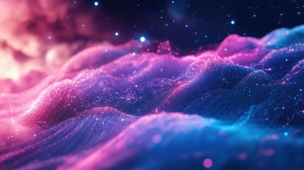 Poster - Abstract Waves of Colorful Light with Glowing Particles in Space