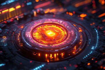 Poster - A vibrant, futuristic circuit design featuring glowing elements in orange and blue, suggesting advanced technology and digital innovation.