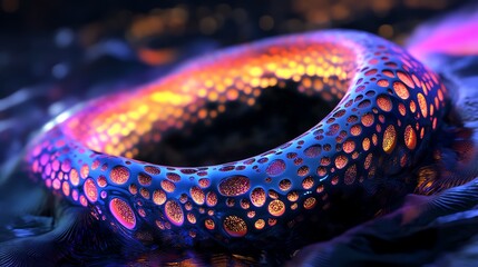 Poster - Unique Glowing Abstract Ring Surrounded by Colorful Patterns in a Dark Environment at Night