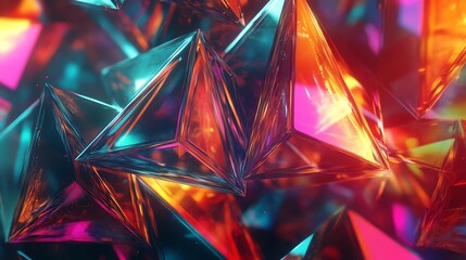 Poster - Colorful Geometric Shapes Create a Mesmerizing Abstract Landscape Filled With Vibrant Hues and Reflections in a Digital Realm