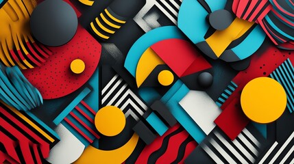 Poster - Vibrant Abstract Composition Featuring Geometric Shapes and Bold Colors on a Textured Background
