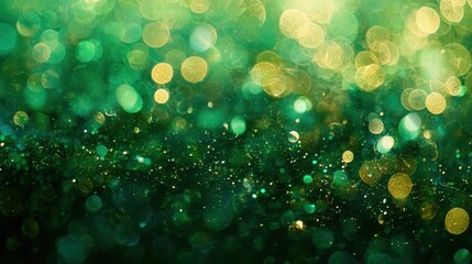 Poster - Vibrant green and gold bokeh background with glittering lights