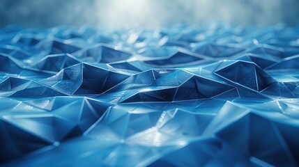 Poster - Abstract blue geometric landscape with faceted metallic texture
