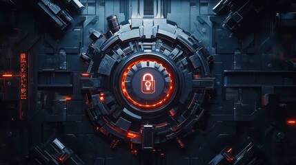 Leinwandbilder - Futuristic digital lock interface with glowing padlock symbol in a dark, technological setting.