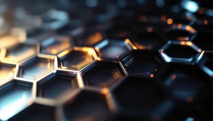 Poster - Abstract metallic hexagon pattern with vibrant highlights