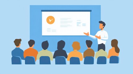 Poster - Businessman giving presentation to attentive audience.