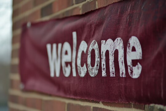A red banner with the word 