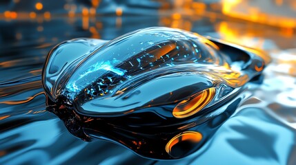 Poster - Reflection of a Futuristic Object on a Shimmering Surface at Twilight in a Digital Landscape Environment