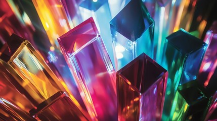 Poster - Colorful Glass Prisms Arranged to Create a Stunning Visual Display in Natural Light Under a Vibrant Spectrum
