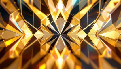 Poster - Geometric abstract art with gold and black symmetrical patterns