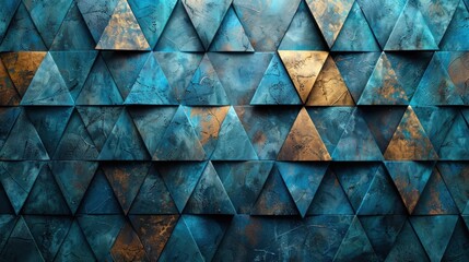 Poster - Textured geometric pattern with blue and copper triangles in abstract design