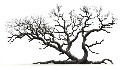 Poster - Isolated image of a large, leafless, gnarled tree with sprawling branches against a white background.