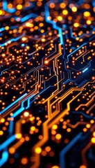 Poster - Abstract circuit board with glowing orange and blue lights