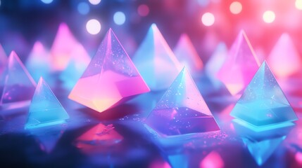 Poster - Colorful Illuminated Pyramids Create a Mesmerizing Visual Display in a Dimly Lit Environment