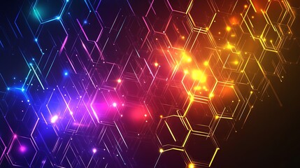 Poster - Colorful Abstract Hexagonal Pattern Glowing With Vibrant Lights Creating an Energetic Atmosphere